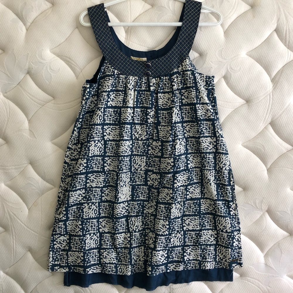 Billabong Dress, Blue+Tan+Gold Stitching, Med.